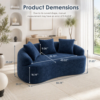No-Assembly Curved Chenille Loveseat with 30D Foam and 3 Pillows