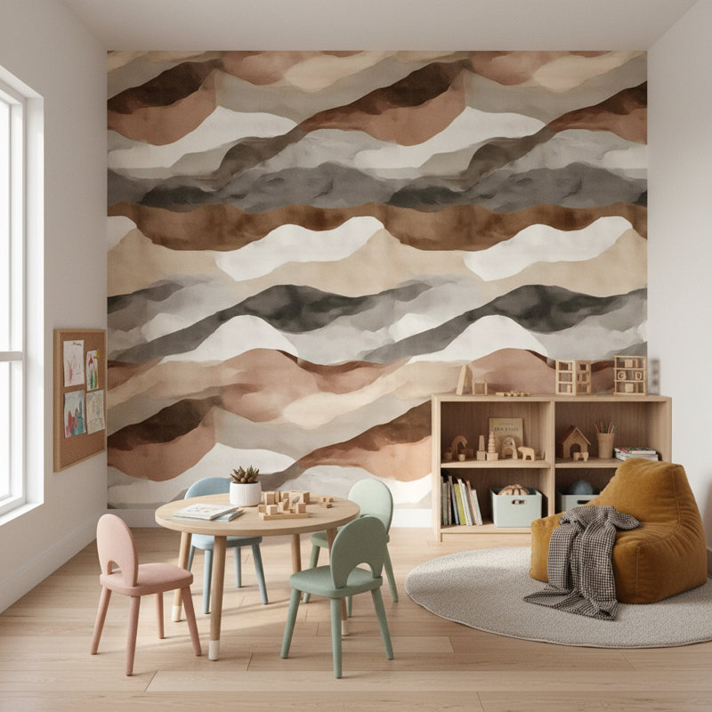 Papier peint géométrique tons de terre ondulés