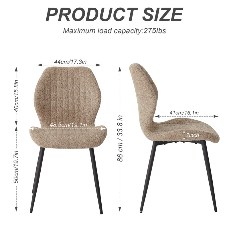 Boucle Dining Chairs Set Of 4, Upholstered Side Chair With Metal Legs, Brown, Brown, 34" H x 17.7" W x 18.2" D