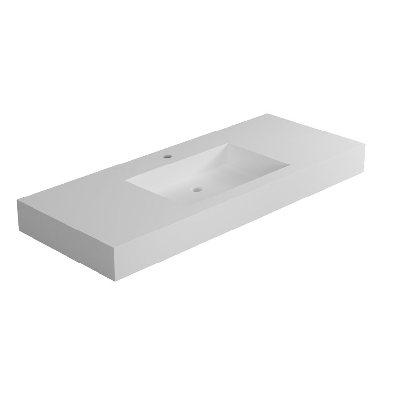 Lavabo de meuble-lavabo à surface en pierre et résine, H 4,3 po x l 47,2 po x P 18,9 po, Blanc mat