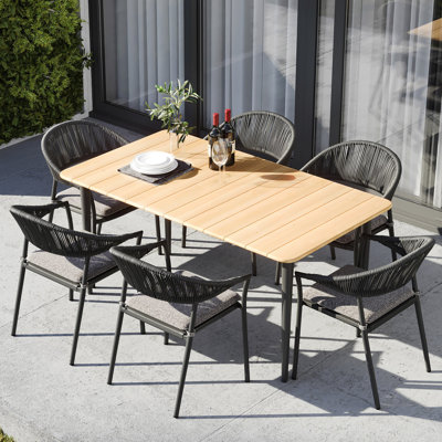 Claudia 6 Seater Rectangular Teak Dining Set in Graphite