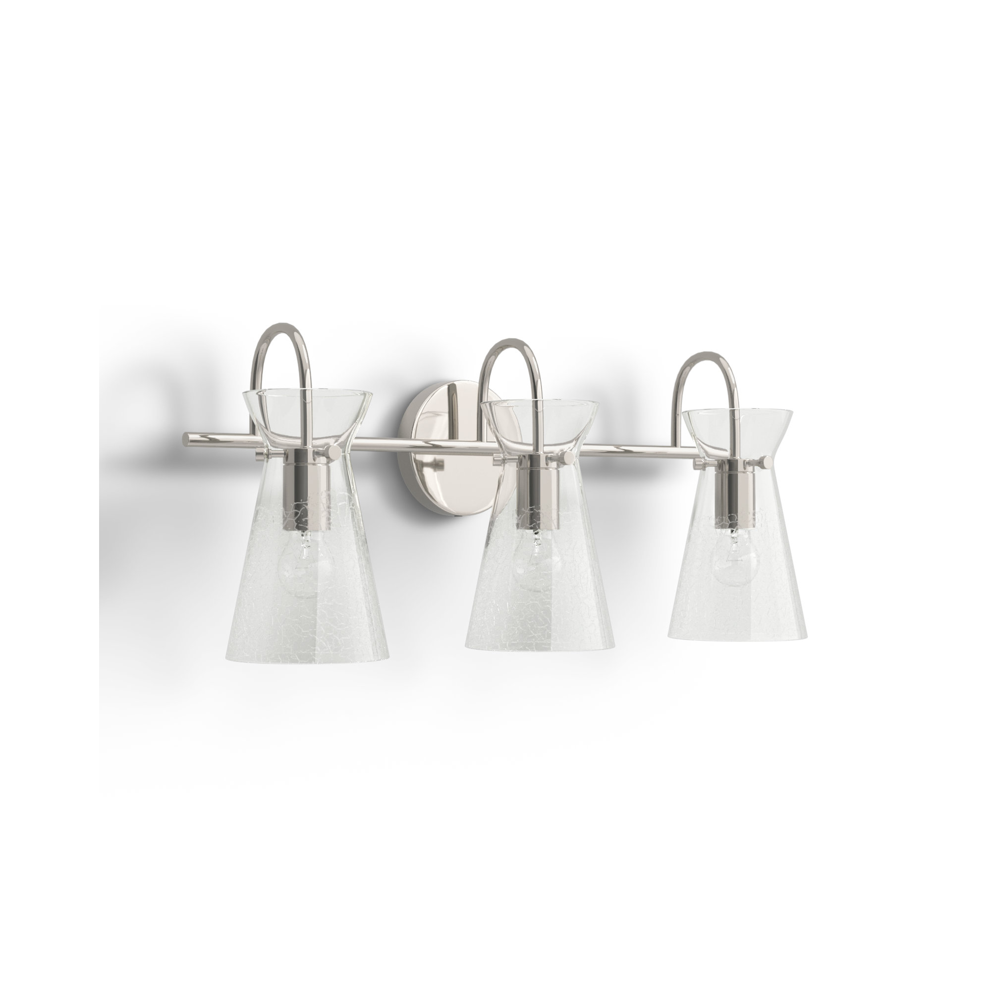 3 Light Crackled Dimmable Vanity Light, Polished Nickel