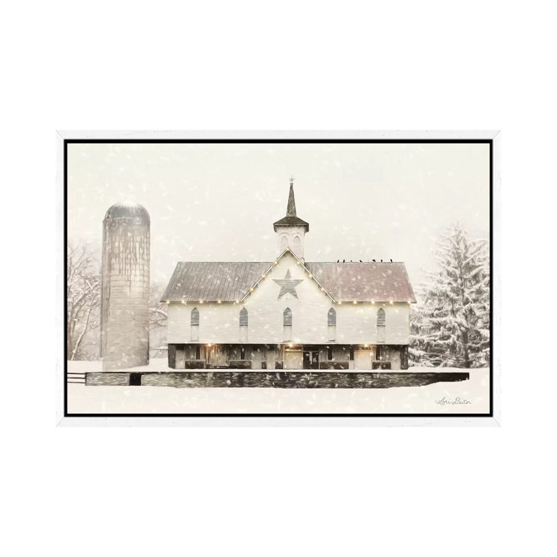 Christmas Star Barn With Lights by Lori Deiter - Print on Canvas, 66.04 cm H x 45.72 cm W, White Framed