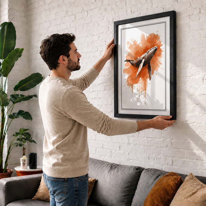 Whale in Watercolour Modern - Framed Print, A3 - 42.0 x 29.7 cm, White