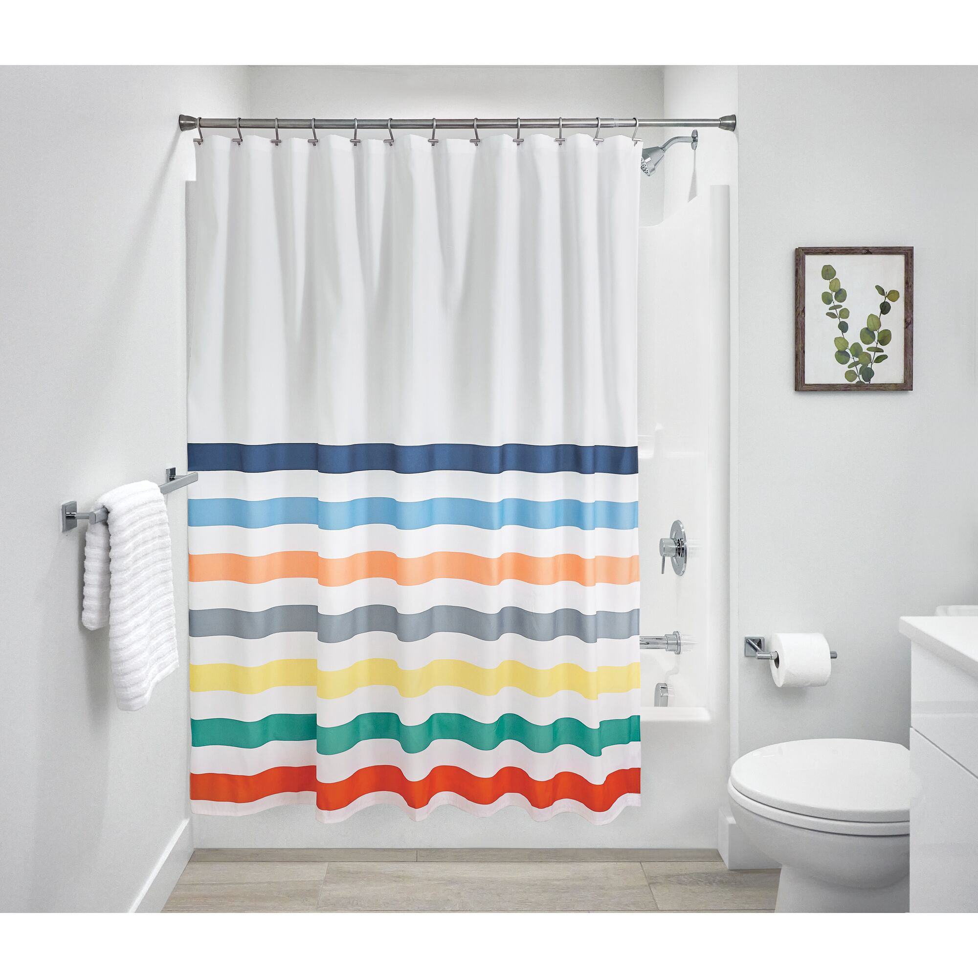 iDesign Multi Stripe PEVA Fabric Shower Curtain, Multicolor Bathroom