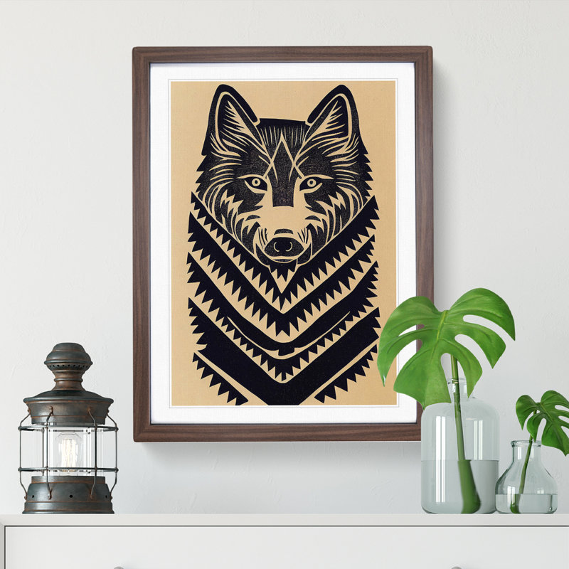 Wolf In Abstract No.2 - Wall Art, 36cm H x 27cm W, Walnut Framed Paper, White