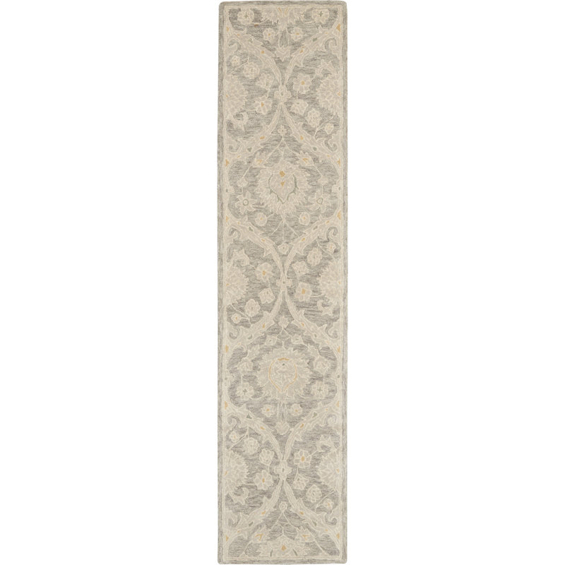 Tapis oriental gris en laine touffeté à la main Aly, Tapis de couloir 2 pi 3 po x 10 pi