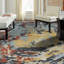 Tapis bleu abstrait en laine noué à la main-735163424