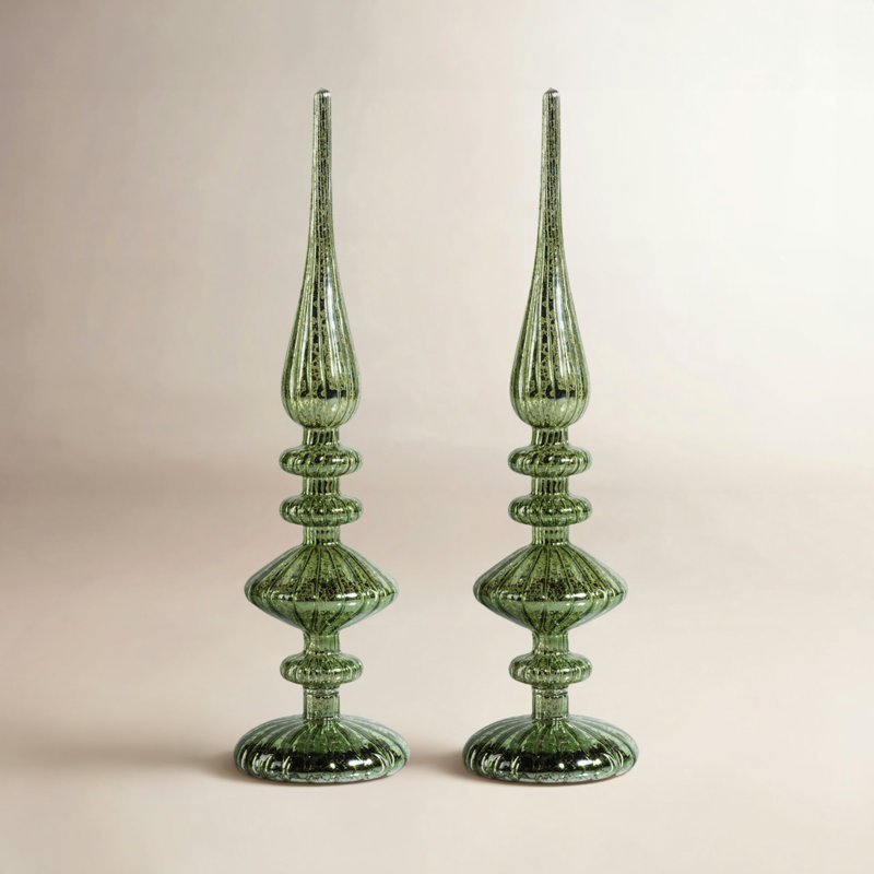 Embouts de table à DEL, ensemble de 2, H 13,25 po x l 3,5 po x P 3,5 po, Vert antique