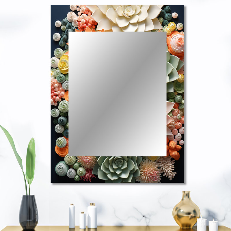 Orange orange rose plantes grasses III - miroir succulent, miroir mural décoratif traditionnel, impression d'art en métal