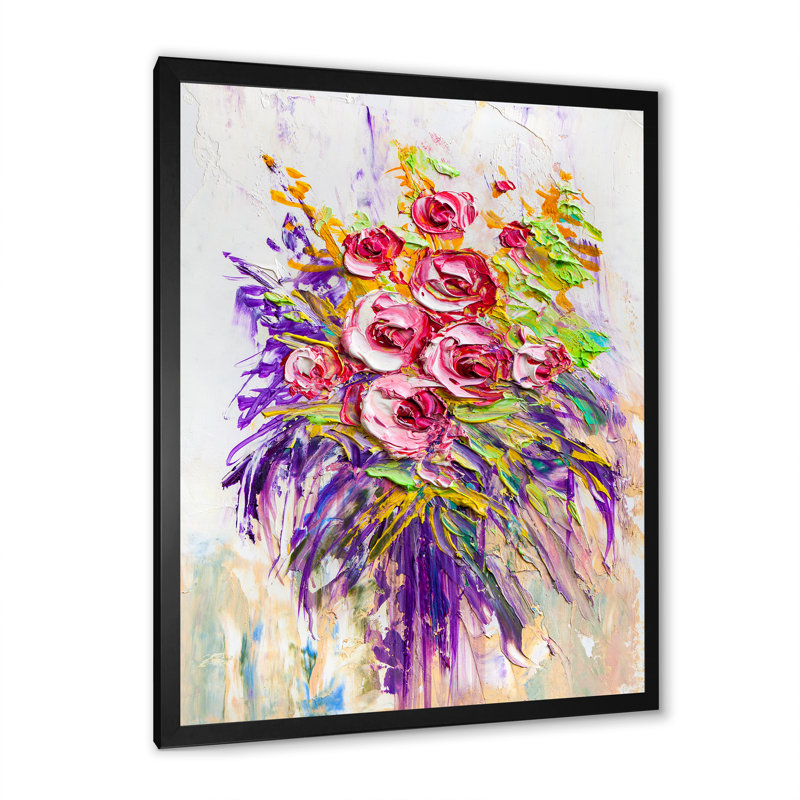 Roses rouges - peinture murale traditionnelle sur toile, Cadre photo noir, H 20 po x l 12 po x P 1 po