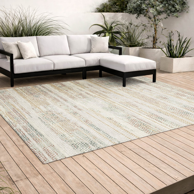 Tapis rayé Chantille ACN3115 lavable à la machine pour intérieur/extérieur, Crème, 3 pi x 5 pi