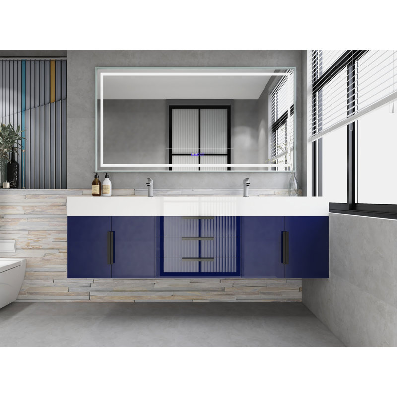 Meuble-lavabo simple mural 72 po Jessica, Bleu marine