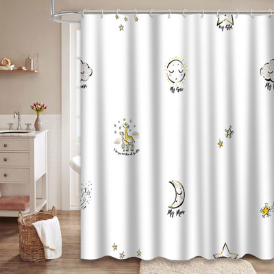 Rideau de douche aquarelle avec 12 crochets Baby Sky Cloud Sun Moon Giraffe
