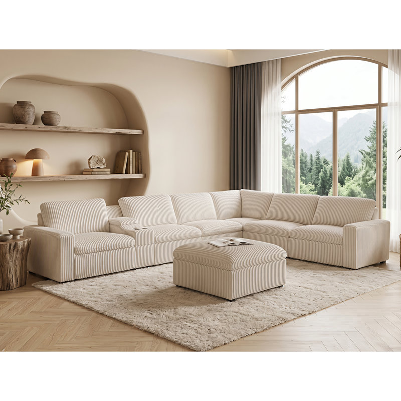 Annistyn 9-Piece 168.5'' L-Shaped Modern Corduroy Power Reclining Sectional With Wireless Charging Storage