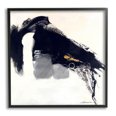 «Black Abstract Scribble Lines Circle Shape Détail» par Beau Wild - peinture à cadre flottant sur toile