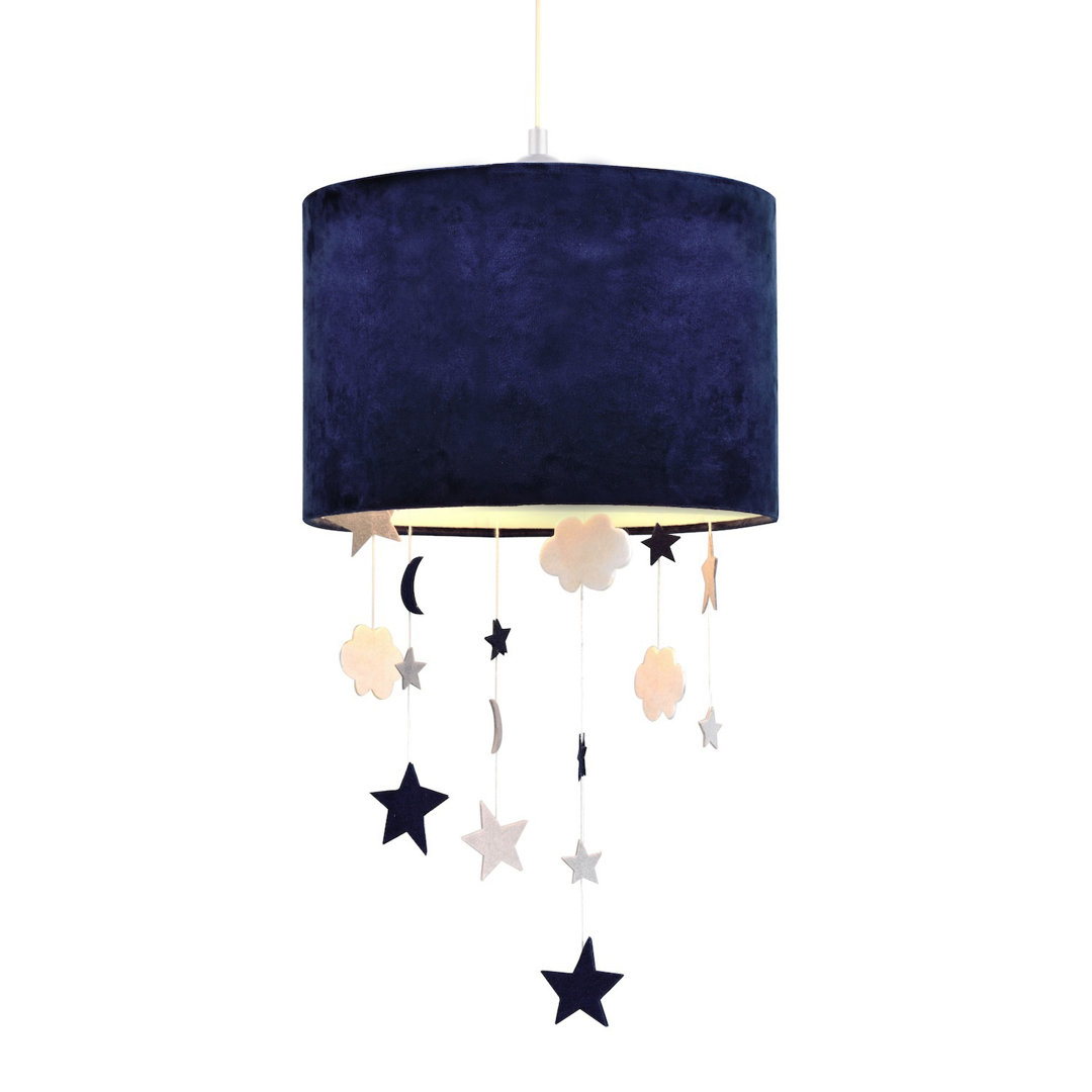 20cm H Velvet Drum Pendant Shade ( Screw On ) in Navy