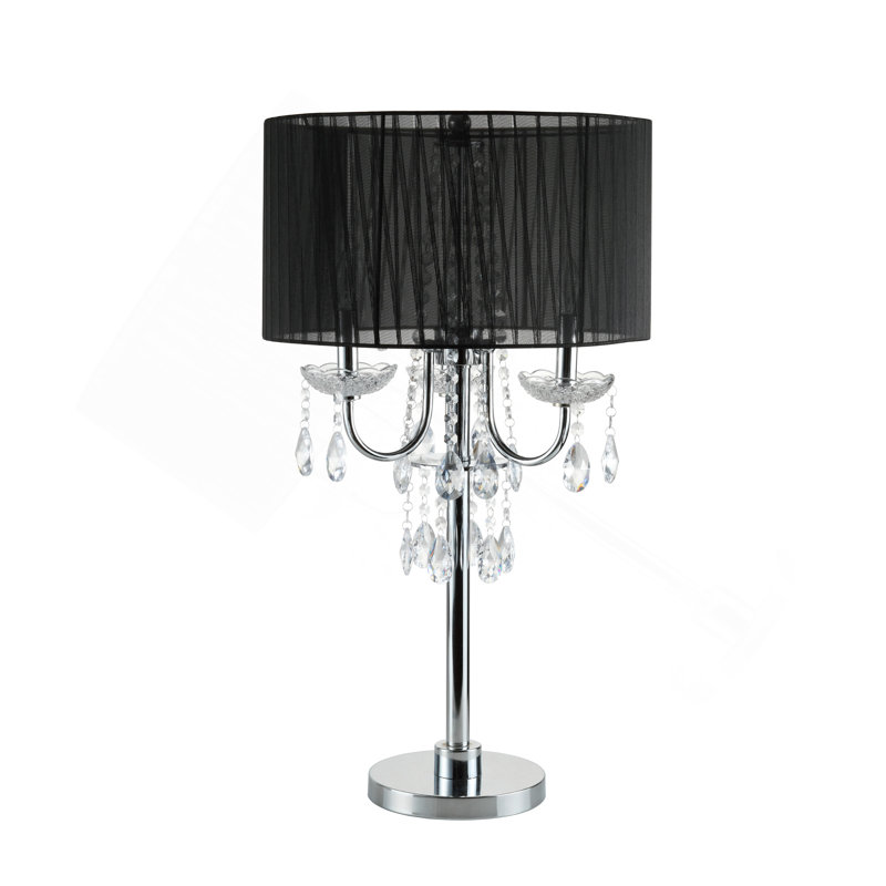 29.5"H CHROME CRYSTAL INSPIRED TABLE LAMP, Black, On/Off Switch