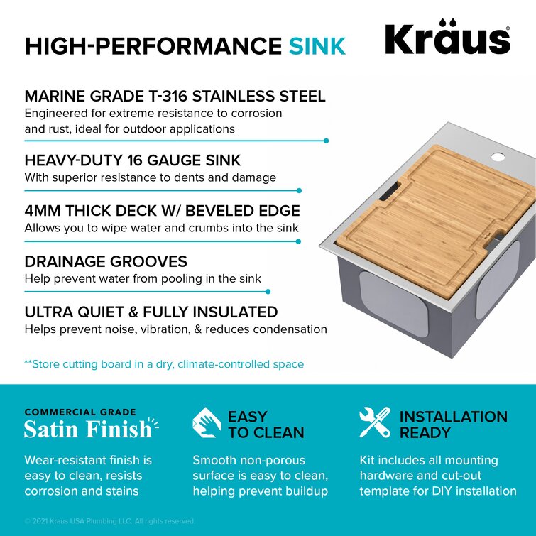 Kraus KWT311-15 15 Workstation Kitchen Bar Sink With Accessories