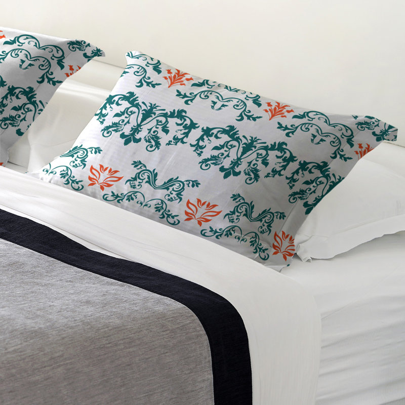 Taie d'oreiller Miami, Très grand, Blanc / bleu sarcelle / orange, polyester