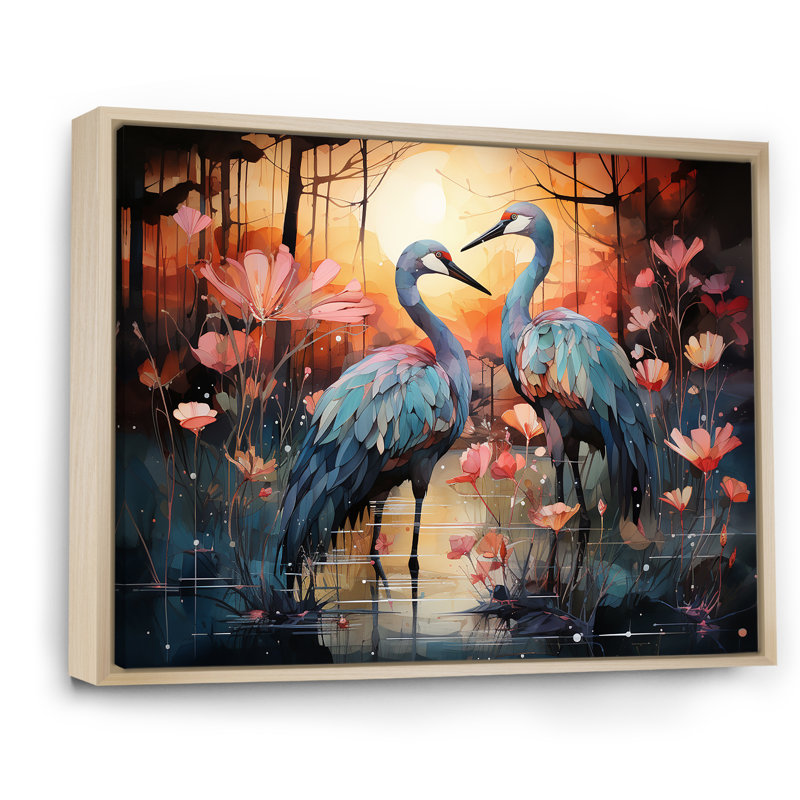Flamant crépuscule sur toile, H 30 po x l 40 po x P 1,5 po, Cadre naturel flottant