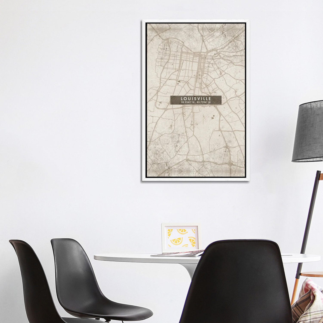 Louisville Stadtplan Abstrakter Stil von WallDecorAddict - Galerie-umwickelte Leinwand Giclée auf Leinwand