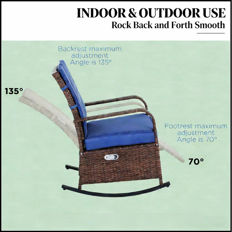 Chaise berçante souple, fauteuil inclinable en rotin d'extérieur avec dossier réglable et repose-pieds pour une détente ultime