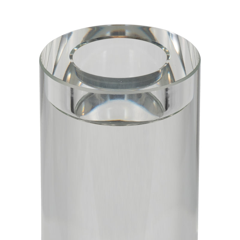 Modern Glass Cylinder Taper Candle Holder for Tabletop Decor - Decorative Sculptural Candlestick Holder for Entryway or Living Room Accent - Silver