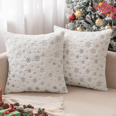 Ensemble de 2 housses de coussins décoratifs décoratifs de Noël en fausse fourrure d'hiver