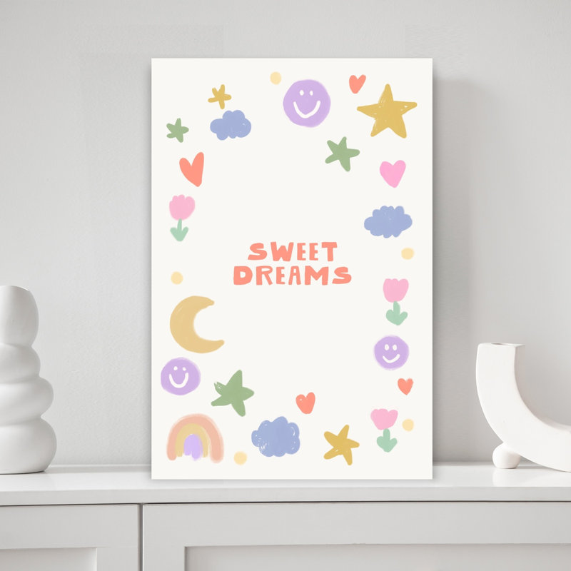 «Sweet Dreams Happy Doodles Dreamy Playful Whimsical Flower Landscape», reproduction d'art mural, 18" H x 12" W
