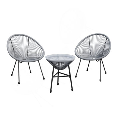 3-Piece Acapulco Wicker Patio Bistro Set With 2 Chairs & Glass Table