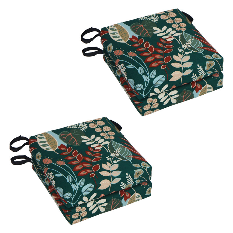 Outdoor 3'' Seat Cushion, Green Floral
