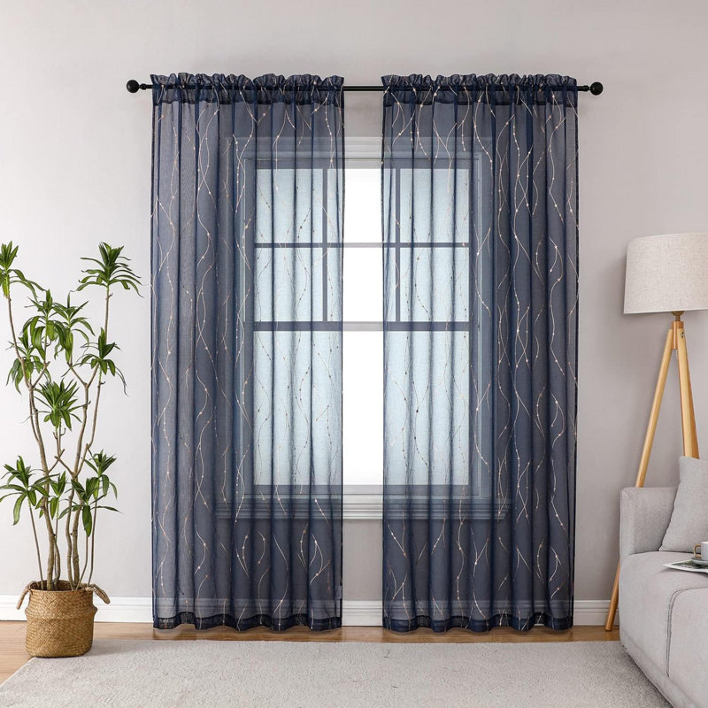 Curtains For Living Room Privacy & Light Filtering Semi Sheer Curtain With Star Print Design Voile Transparent Bedroom Window Drapes 2 Panels