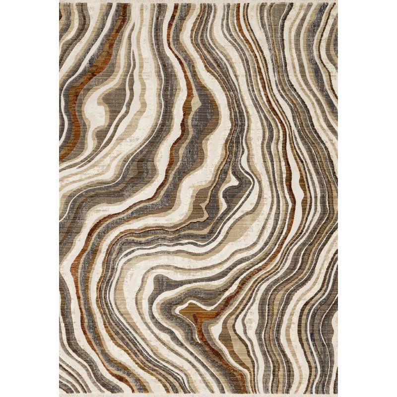 Tapis abstrait crème et beige 8 pi x 10 pi