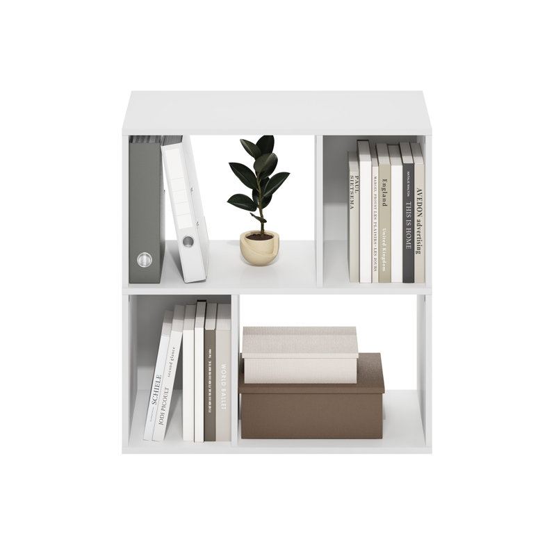 Ebern Designs Cate 4-Cube Irregular Cubes Bookcase, Bookshelf, Storage Organizer, White