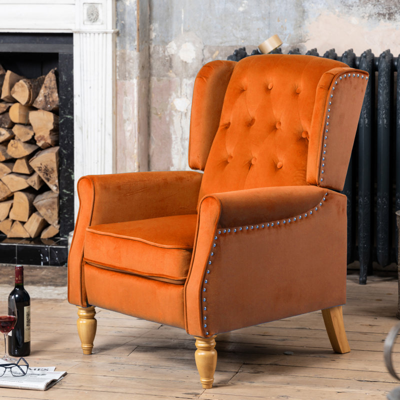 Ailith 70cm Wide Velvet Wing Chair Recliner, Orange