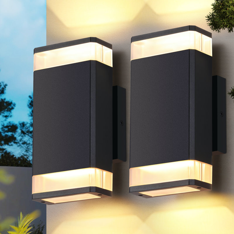 2-Pack 9.8" LED Square Up Down Outdoor Wall Lantern, IP65 Waterproof Outdoor Wall Light