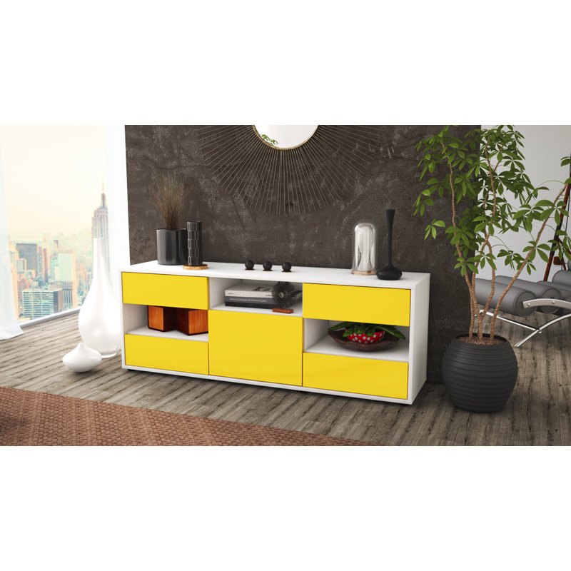 Yarger Unfinished TV Stand for TVs up to 60, Yellow / Matte White