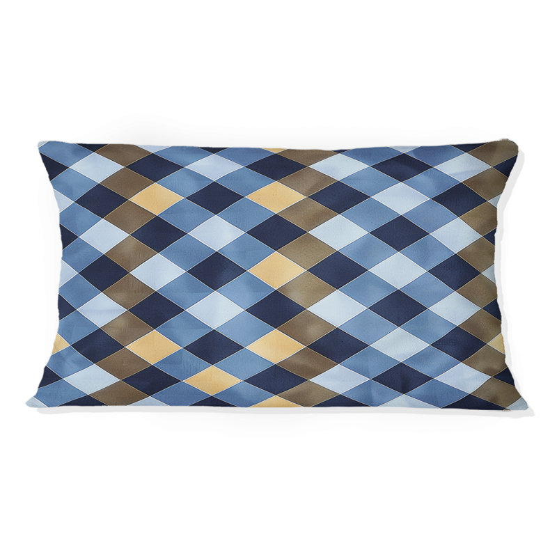 Imprimé vichy bleu et jaune II - coussin lombaire moderne