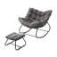 Chaise berçante avec repose-pieds, repose-pieds et coussins en osier gris foncé-129339059