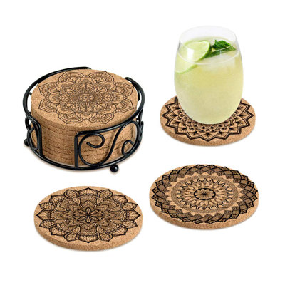 Coasters For Drinks Absorbent Cork Coasters With Holder Housewarming Gifts For New Home Present For Friends,Living Room Decor,Apartment Decor -  Fish hunter, ZBDB087FXGCRF