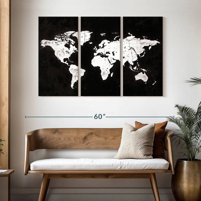 Carte du monde Aliaz White Contrast, H 32 po x l 50 po