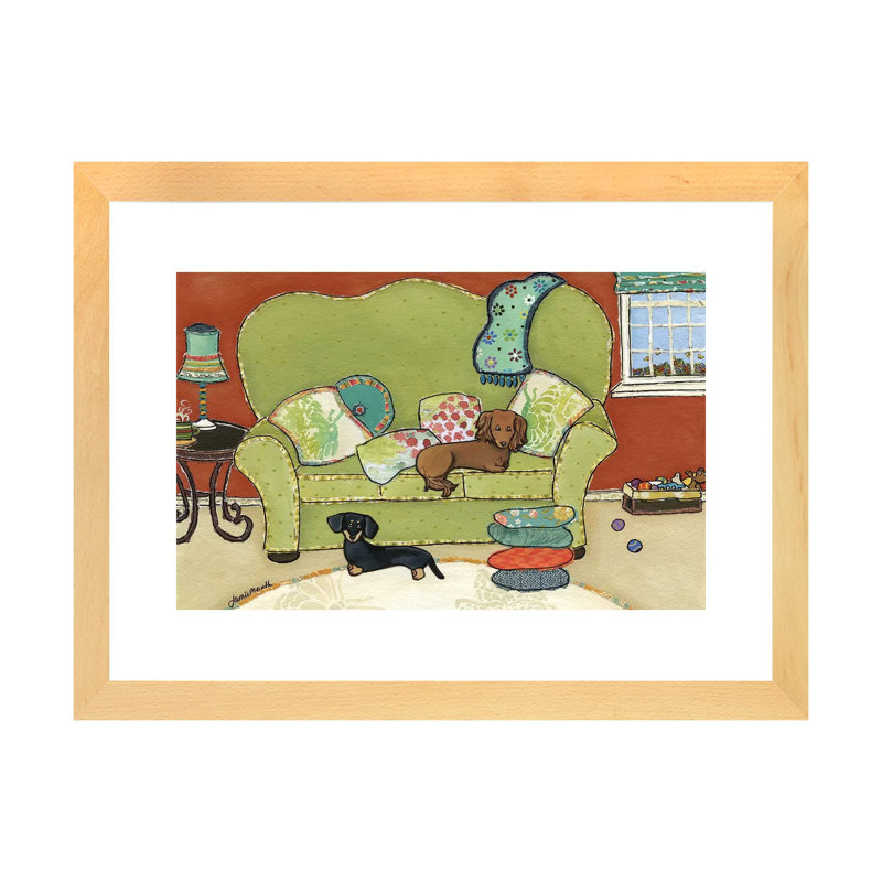 « Teckel Love » par Jamie Morath-impression, H 16 po x l 24 po x P 1 po, Blanc, Toile avec cadre en bois beige