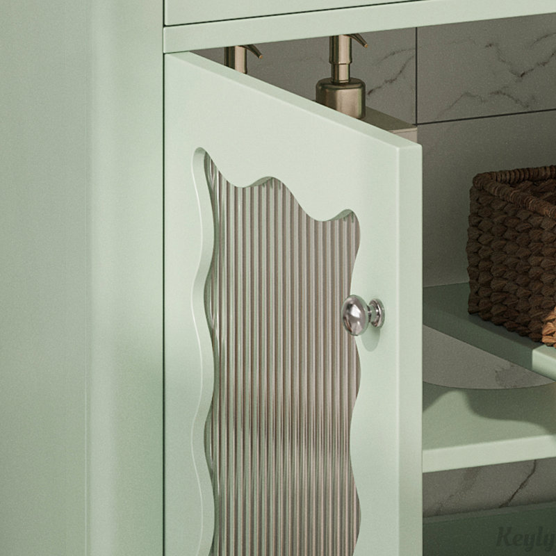 Meuble-lavabo 31 po avec verre trempé, Vert / Argent