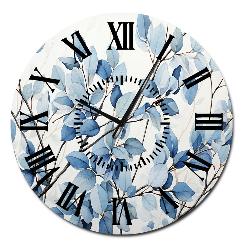 Horloge murale à feuilles bleues et bleues, Surdimensionné