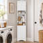 Armoire de rangement de coin haute avec 2 portes, tablettes réglables et tablette ouverte
