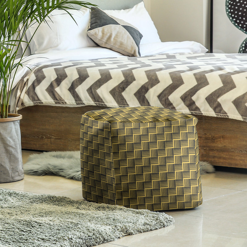 Repose-pieds cubique à rayures classic basketweave, Noir / jaune