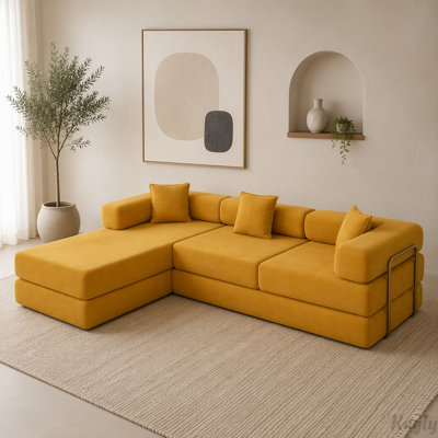 Sectional Cloud Sofa with L-Shape Chaise and Golden Frame