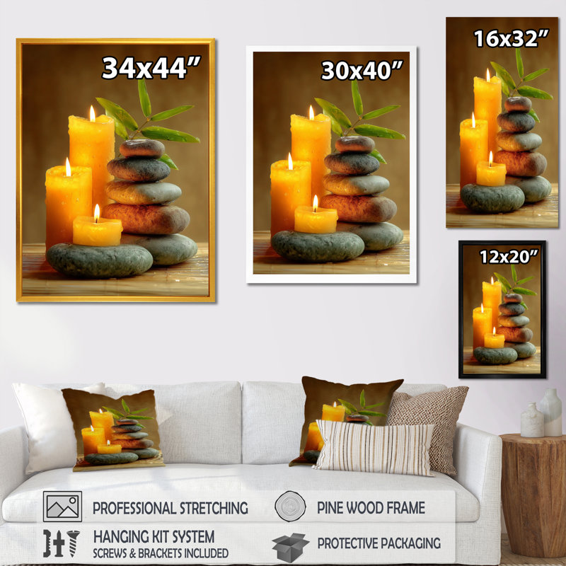 Relaxation Candles and Bamboo - Bamboo Wall Art Decor, impression sur toile grise asiatique, H 20 po x l 12 po, Doré