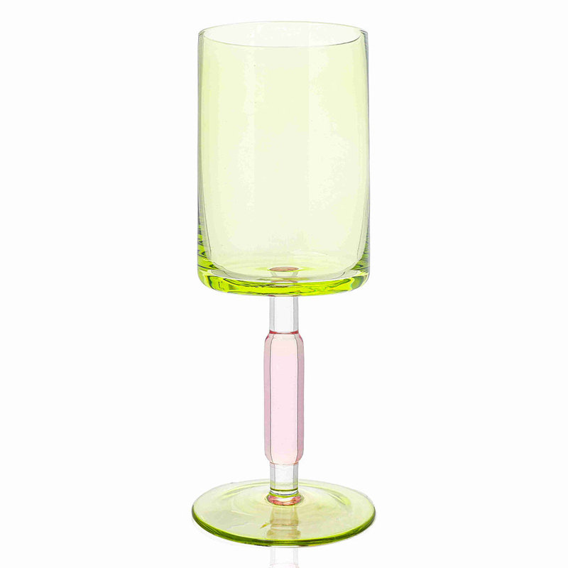 Green & Pink Stem Wine Glasses 6pk